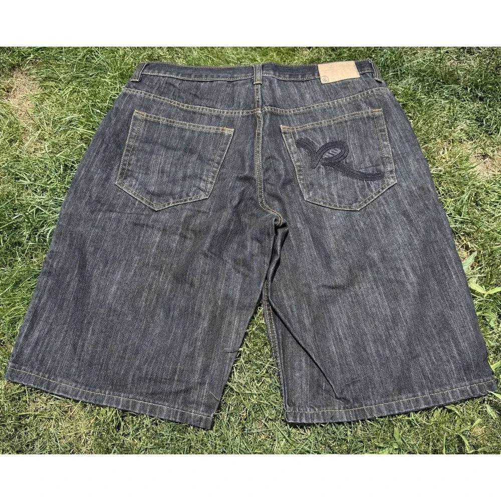 Vintage Y2K Rocawear Embroidered Wide Baggy Dark Denim‎ Jorts Mens Size 38